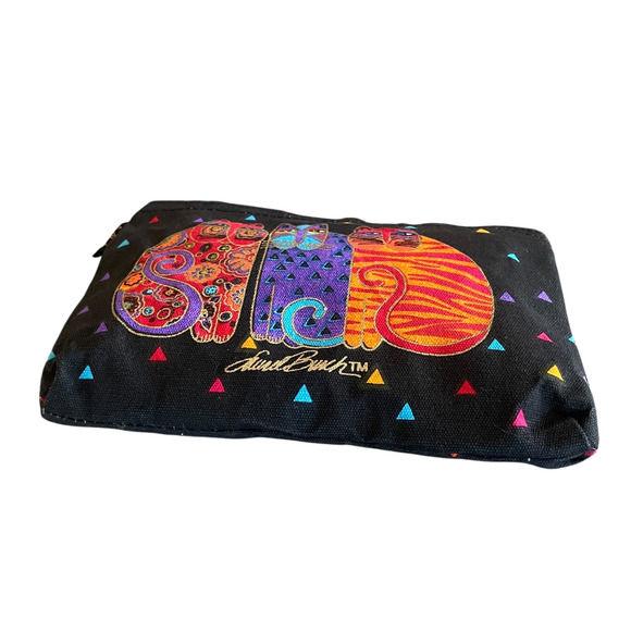 NWT LAUREL BURCH Feline Friends Colorful Painted Cats Black Canvas Make-Up Bag - Picture 3 of 8